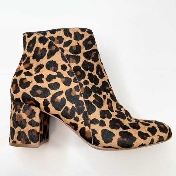 INC International Concepts Shoes - INC Floriann Leopard Print Ankle Booties Block Heel Calf Fur, Size 9